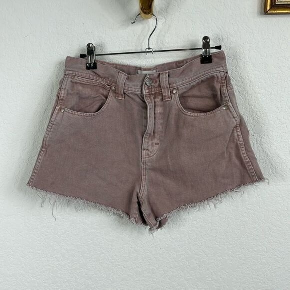 Madewell x Where I Was From Collab Spring Mauve Heart Frayed Jean Denim Shorts